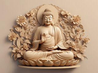 AI, generative. 3d shape of illustration of budha beige color  for wood and stone carving with 3d...