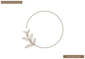 circle frame decorative with coffee plant leaves border vector sketch hand drawn illustration vector