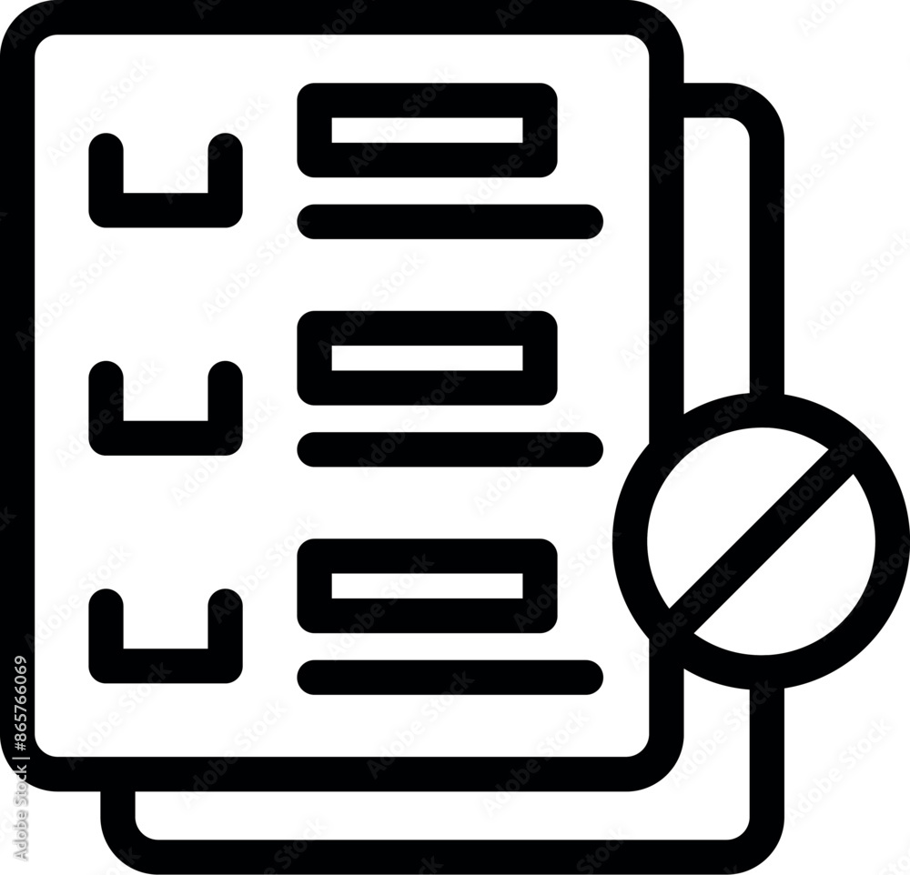 Poster linear icon representing a document with a denied symbol over it, symbolizing a canceled contract or