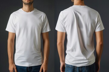 A man is wearing a plain blank white t-shirt with half sleeves