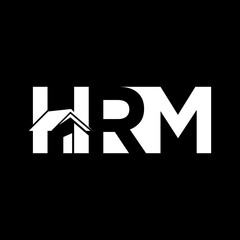 initial HRM building  logo on a black and white background