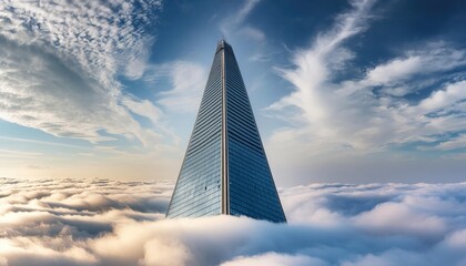 Skyscraper Piercing Through a Blanket of Clouds