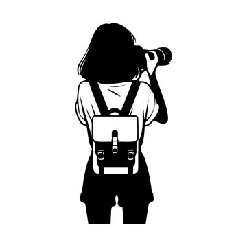 recommend clip art: A black silhouette smart photographer shot a photo with a photo lens zoom camera