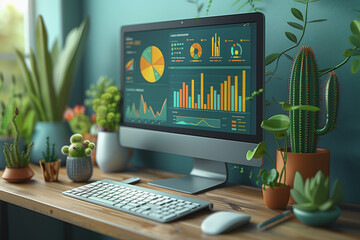 3D Illustration of Flat Design UI Dashboard with Charts and Graphs