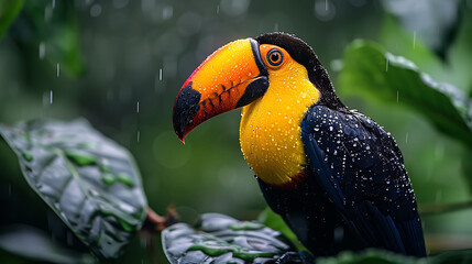Obraz premium Tropical forest a toucan perched on a branch 