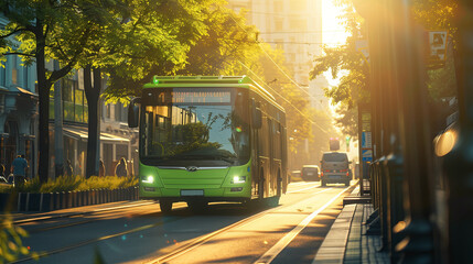 Obraz premium Sustainable travel: Showcasing electric buses in urban transport