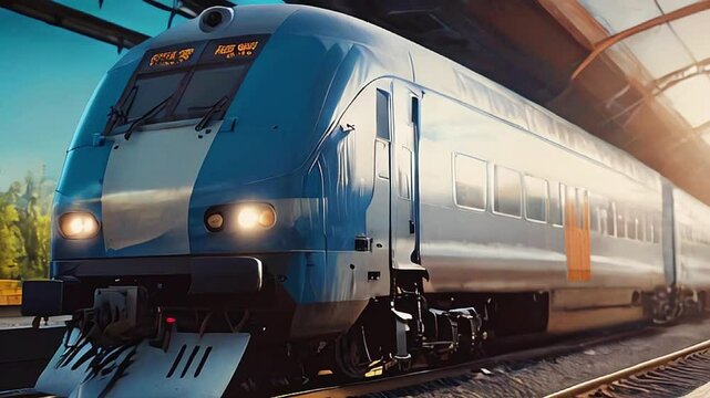 train on the railway station.Seamless 4k time lapse virtual video animation background