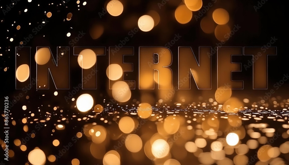 Poster golden bokeh light effect with internet text
