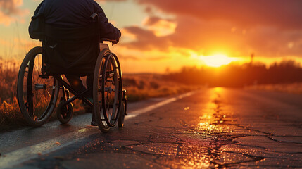 Person in a manual wheelchair waiting at a public transport stop, highlighting urban accessibility and the integration of disability-friendly features in public transportation