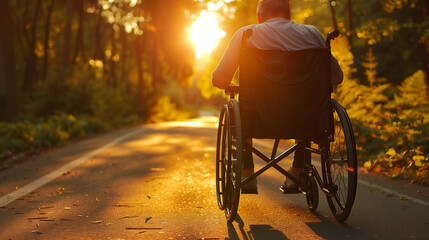 Person in a manual wheelchair waiting at a public transport stop, highlighting urban accessibility and the integration of disability-friendly features in public transportation