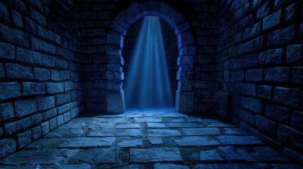 Ancient crypt 3D wallpaper with crumbling walls and spectral light, Halloween 3D wallpaper, historical horror