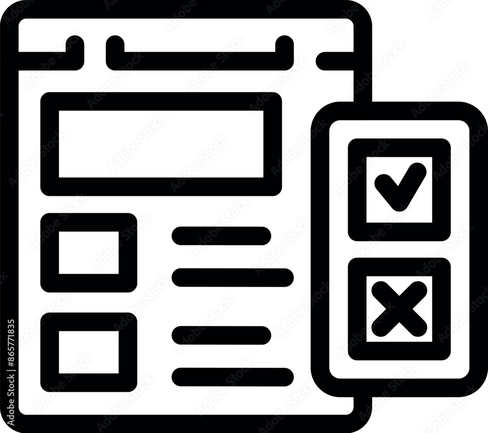 Poster concept of online survey, exam or testing with checkmark and cross mark icons
