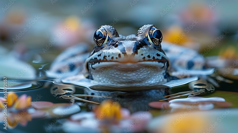 Poster wetlands frogs and lily pads using focus stacking to achieve sharpness throughout the scene