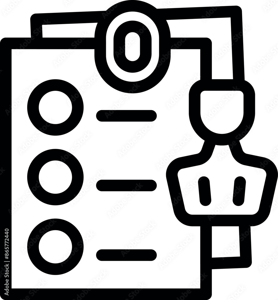 Poster simple icon of a robotic arm placing a product on a checklist, representing quality control in a man