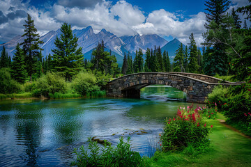 Picturesque landscape of Banff National Park in Alberta Canada with its stunning glacial lakes and mountain peaks captured with vibrant colors
