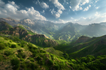 Stunning landscape of the Zagros Mountains in Iran featuring dramatic peaks and lush valleys photographed with modern techniques for an artistic view