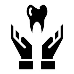 Human tooth on hand icon. Dental care, healthcare, medical treatment icon symbol