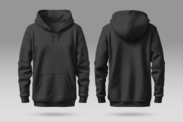 Hoodie black blank front and back grey background