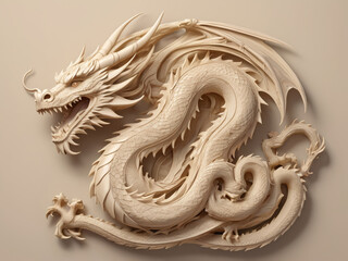 Fototapeta premium AI generative. Illustration of dragon carving with beige color for 3d printing. 3