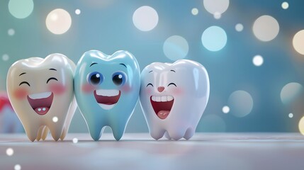 Obraz premium Smiling and upset animated cartoon teeth characters. Healthy white teeth and tooth with dental plaque socializing. Dentistry and dental whitening care clipart. Flat style isolated vector illustration