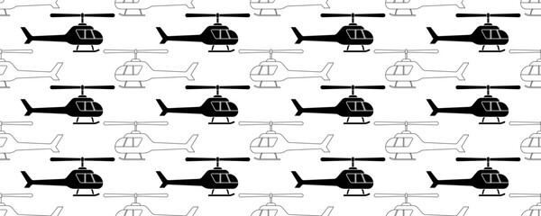 black white Helicopter seamless pattern