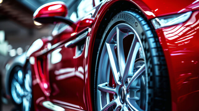 Close-up of Red Sports Car Wheel and Side