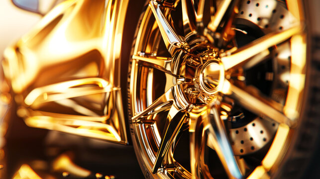 a closeup gold velg of car