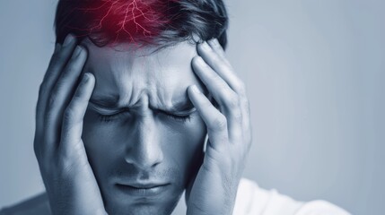 A man experiencing a severe headache, holding his head in pain.