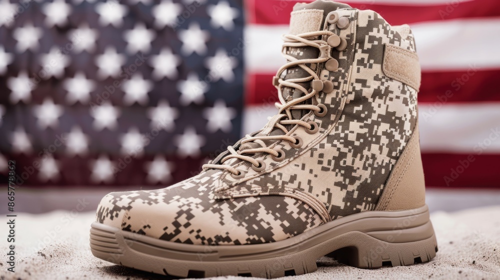 Sticker A pair of camouflage boots, 4th July Independence Day USA concept