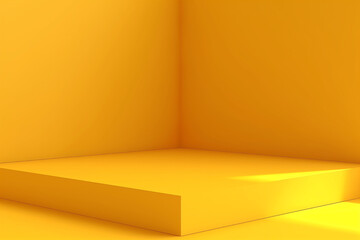 Interior corner wall room yellow 3d background of abstract window light stage scene or empty product studio showroom display and blank presentation podium pedestal platform perspective table backdrop.