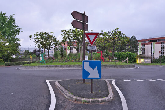 Roissy-en-France, France - June 17, 2024:  A roundabout or a rotary or a traffic cirle at Roissy, France, in the Morning