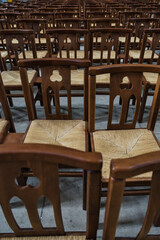 Reims,France - June 17，2024: Nave or chairs in a church