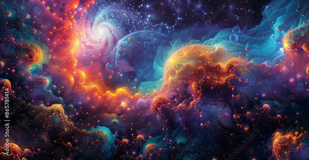 Wall mural abstract space nebula with planets and stars