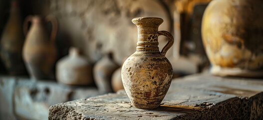 unearthed artifact from ancient ruins. Pottery, ceramics.