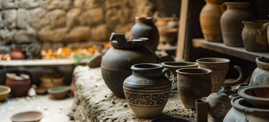 unearthed artifact from ancient ruins. Pottery, ceramics.