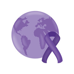 world and brain with purple awareness ribbon
