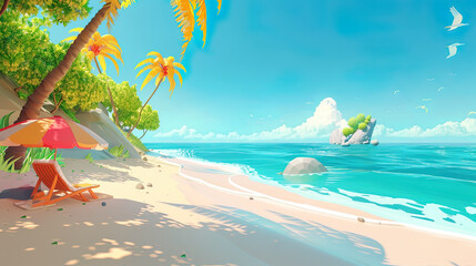 Naklejka premium colorful beach in summer, 3d illustration