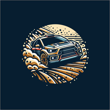 rally car speeding through dust circle clip art preview