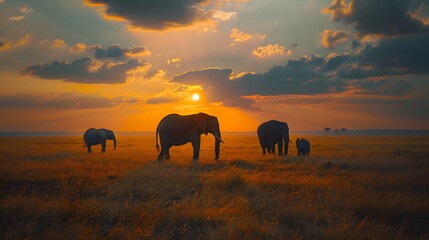 elephant and sunset. 