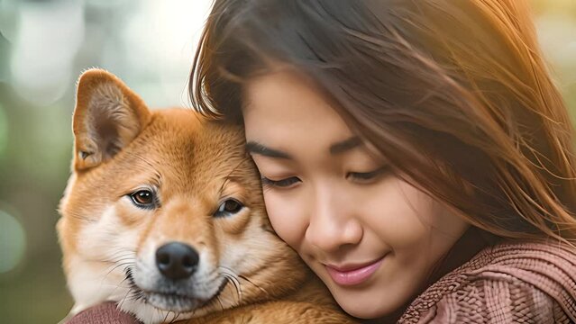 Tender Moment Between Woman and Dog with Ai generated.

