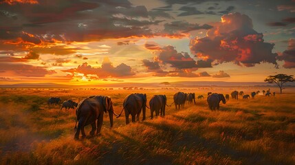 elephant and sunset. 