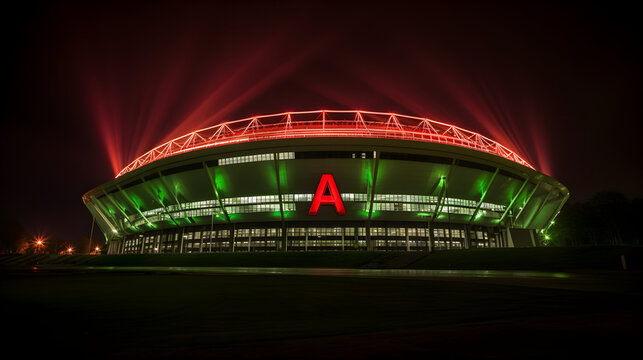 Illuminated night view of Ajax Stadium: A marvel of modern architecture and historic football significance