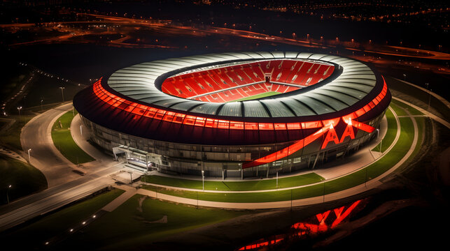 Illuminated night view of Ajax Stadium: A marvel of modern architecture and historic football significance