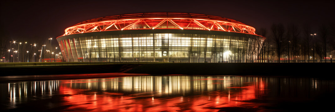 Illuminated night view of Ajax Stadium: A marvel of modern architecture and historic football significance