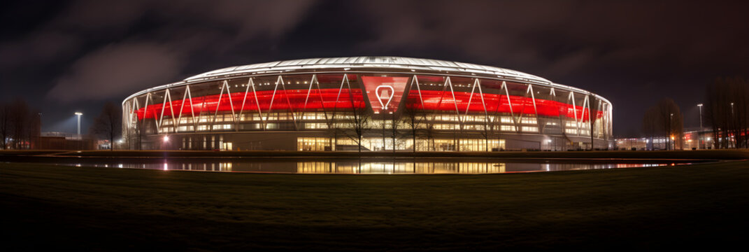 Illuminated night view of Ajax Stadium: A marvel of modern architecture and historic football significance