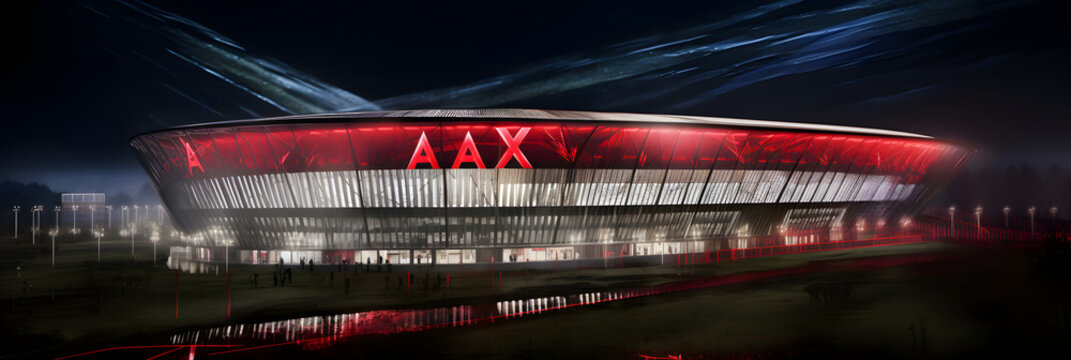 Illuminated night view of Ajax Stadium: A marvel of modern architecture and historic football significance
