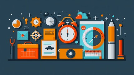 Obraz premium business plan and schedule, time management, target and deadline concept, flat illustration vector