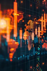 Fototapeta premium Global Economy Growth - Stock Market Finance Chart and Investment Data on World Map Background