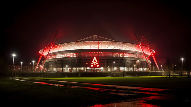 Illuminated night view of Ajax Stadium: A marvel of modern architecture and historic football significance