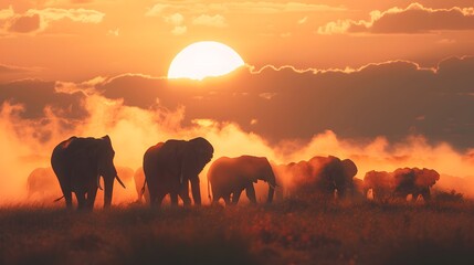 Obraz premium elephant and sunset. 